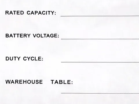 Printed RFQ with rated capacity and battery voltage fields